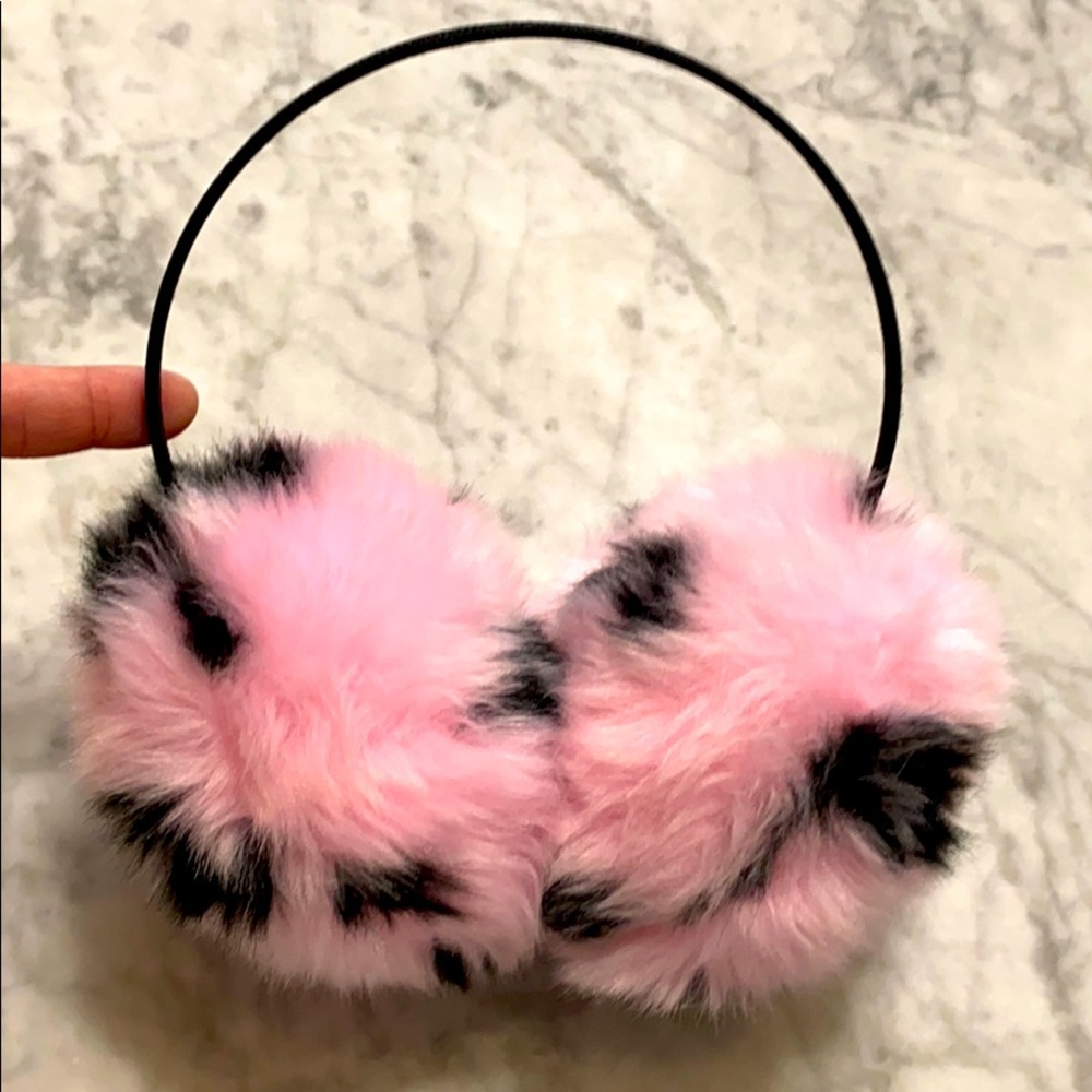 Large Pink Leopard Puffy Ear Muffs
